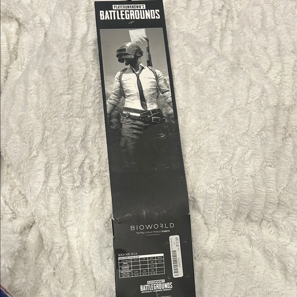 Spencer’s 1 pair of Bioworld PUBG character crew socks, size 10-13 new